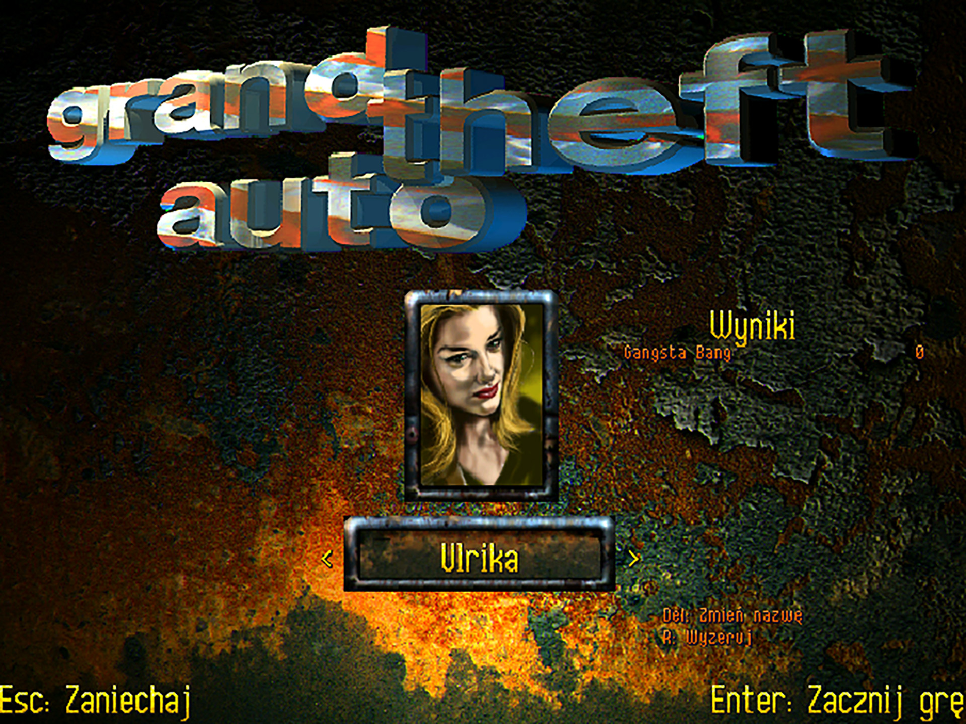 Menu gry Grand Theft Auto