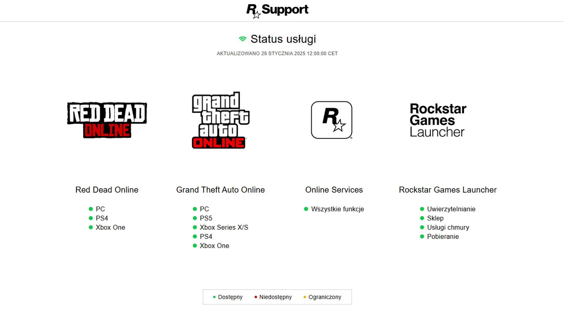 Status serwerow Rockstar Games