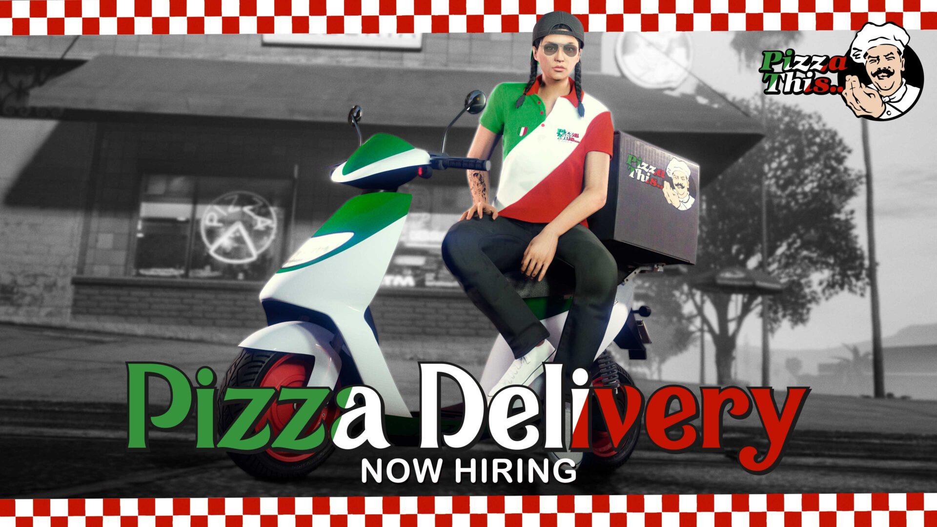 Dostawca pizzy na skuterze Pegassi Dostawca pizzy na skuterze Pegassi